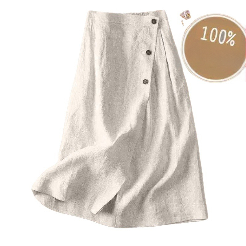 Ženska suknja Ljetna nova ležerna suknja s likovima Ljetna pamučna lanena suknja srednje duljine, velika swing suknja s širokim strukom