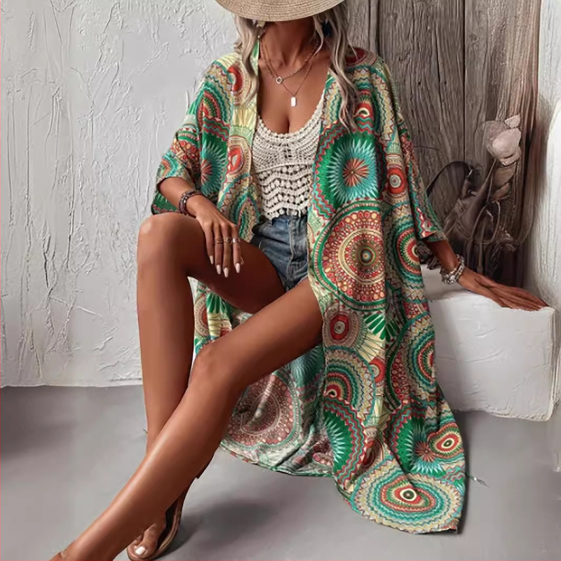 Ženski kaput s etničkim printom, ležerni, široki, ležerni, modni, elegantni, ženski