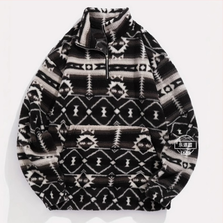 Y2K moodne naiste asteekide etnilise mustriga ülipeenest fliisist plüüšpusa kolmemõõtmelise kujundusega etnilise stiiliga dressipluus