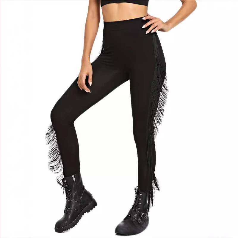 Fekete bojtos, bojtos, dekoratív lezser leggings 2422