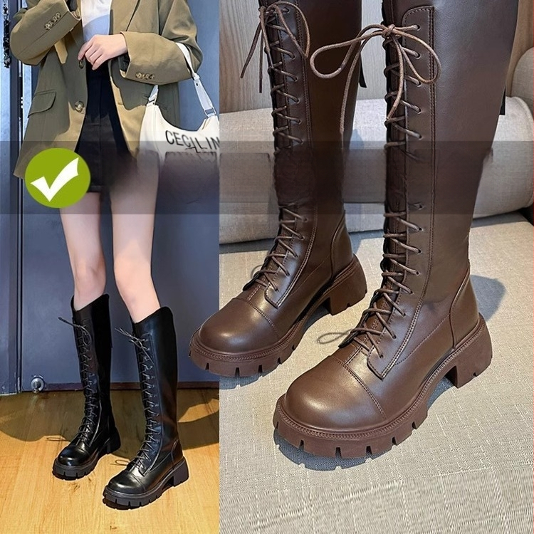 Hosszú csizmák Női V-kivágású Barna hosszú csizma pufók lányka nagy cső kerületű lovag csizma vastag szárú magas sarkú csizma vastag sarkú plus size női csizma