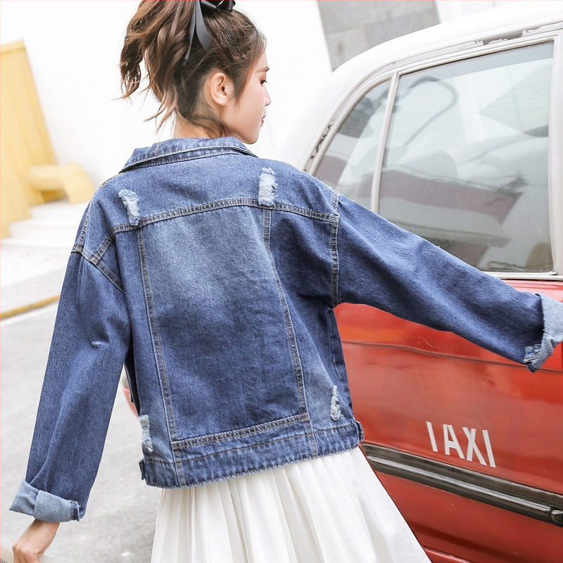 Jachetă denim cu buzunare cu ciucuri, jachetă scurtă din denim pentru femei, ruptă, lejeră, asortată, jachetă bf din denim, top la modă