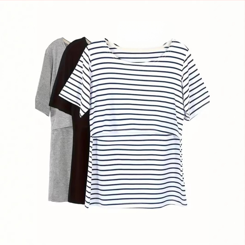 2024 m. nauji keturių sezonų trumpomis rankovėmis europietiški ir amerikietiški „Amazon“ grynos spalvos nėščiosioms skirti marškinėliai apvaliu kaklu