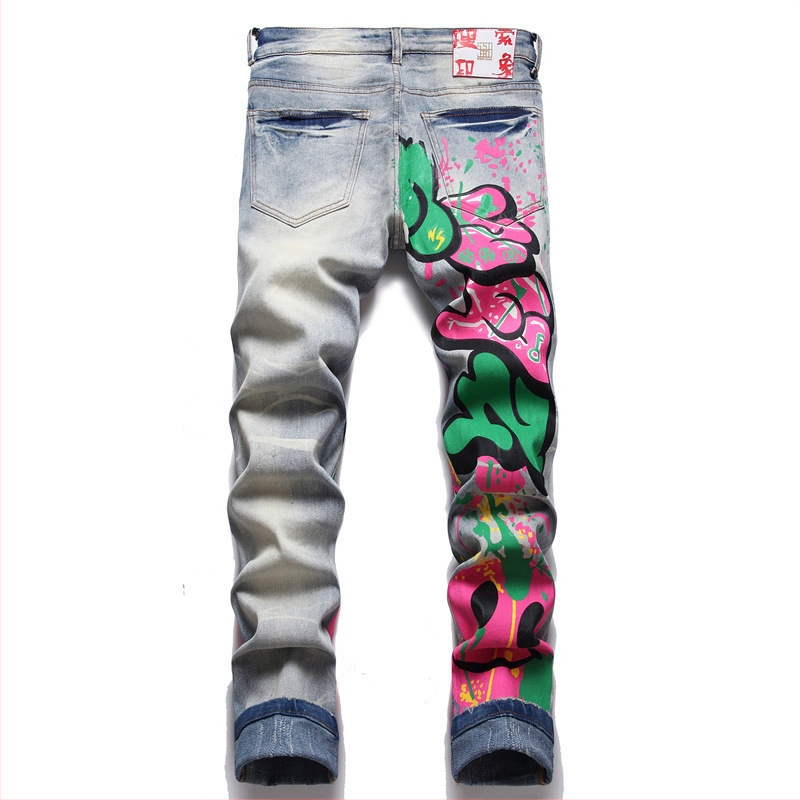 Stílus Punk Trendi Lezser Mindenhez illő Retro Kék Szaggatott Slim-Fast Stretch Mintás Skinny Farmer 3295
