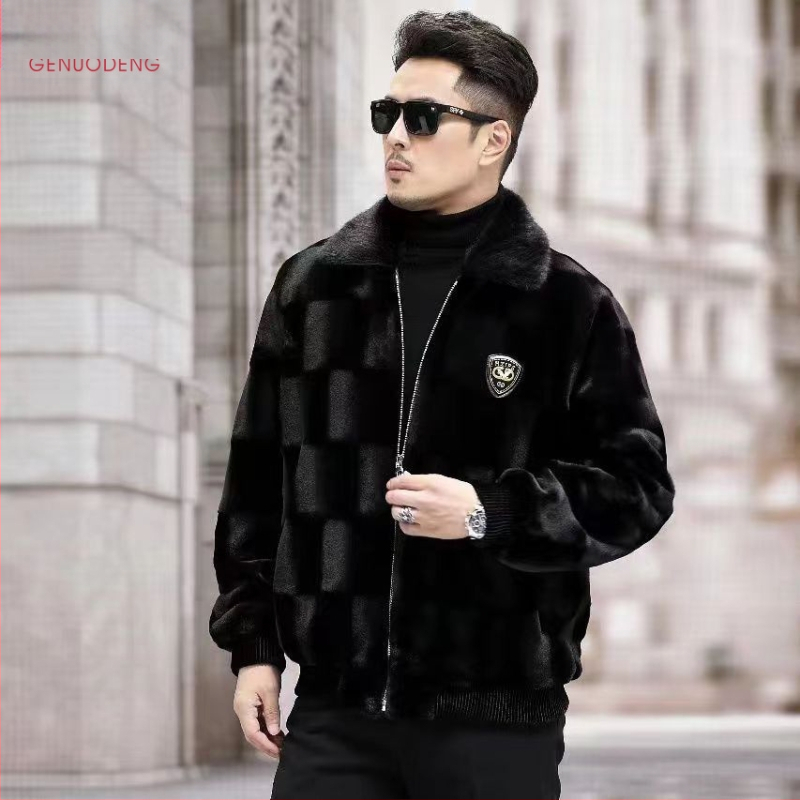 Vyriška audinės audinės audinės striukė su atvartu 2024 m. žiemos naujas Haining kailinis paltas kailinis paltas