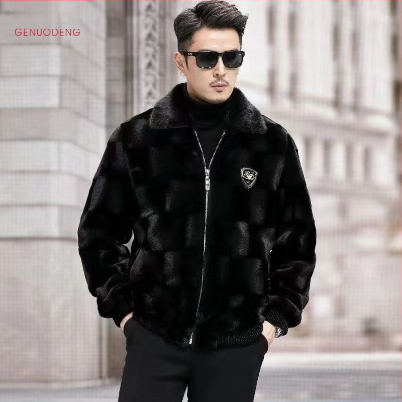 Vyriška audinės audinės audinės striukė su atvartu 2024 m. žiemos naujas Haining kailinis paltas kailinis paltas