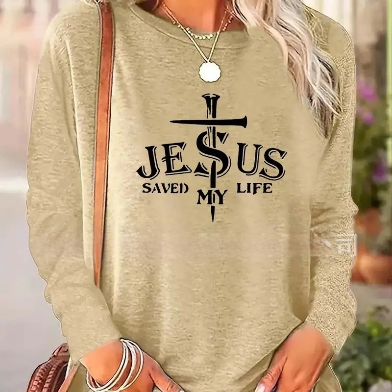 Tarpvalstybinė užsienio prekyba, nepriklausoma „Amazon“ raidėmis spausdinta apvalios kaklo ilgomis rankovėmis moteriška apranga iš Europos ir Amerikos.