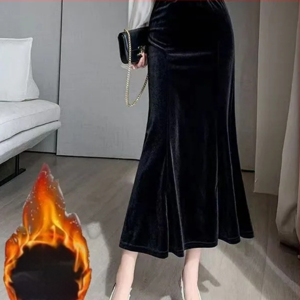 Téli arany bársony halfark szoknya női új koreai stílusú divatos drapézott csípőszoknya magas derekú karcsúsító szoknya