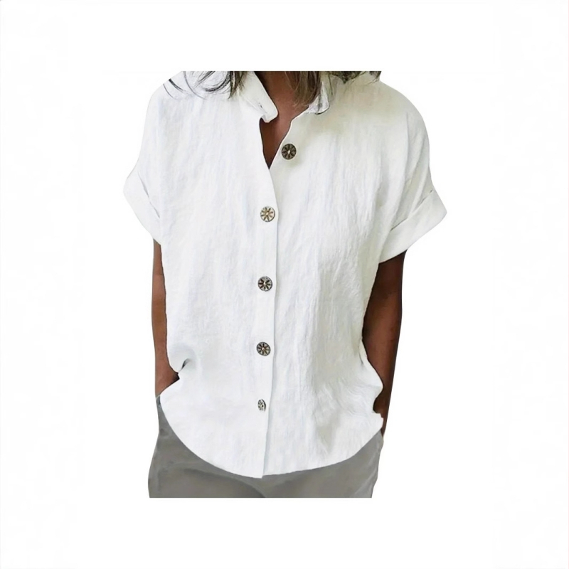 Határokon átnyúló Amazon Európa és Amerika női ruházat exkluzív divat női hétköznapi ing tiszta színű gombos rövid ujjú blúz