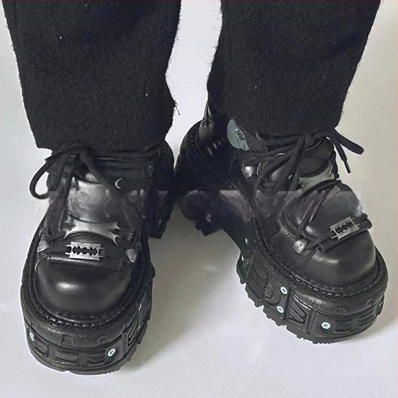 Vintage španjolske metalne visoke cipele s debelim potplatom, male kožne cipele s platformom, tamno punk potplatom, ulične cipele za muškarce i žene