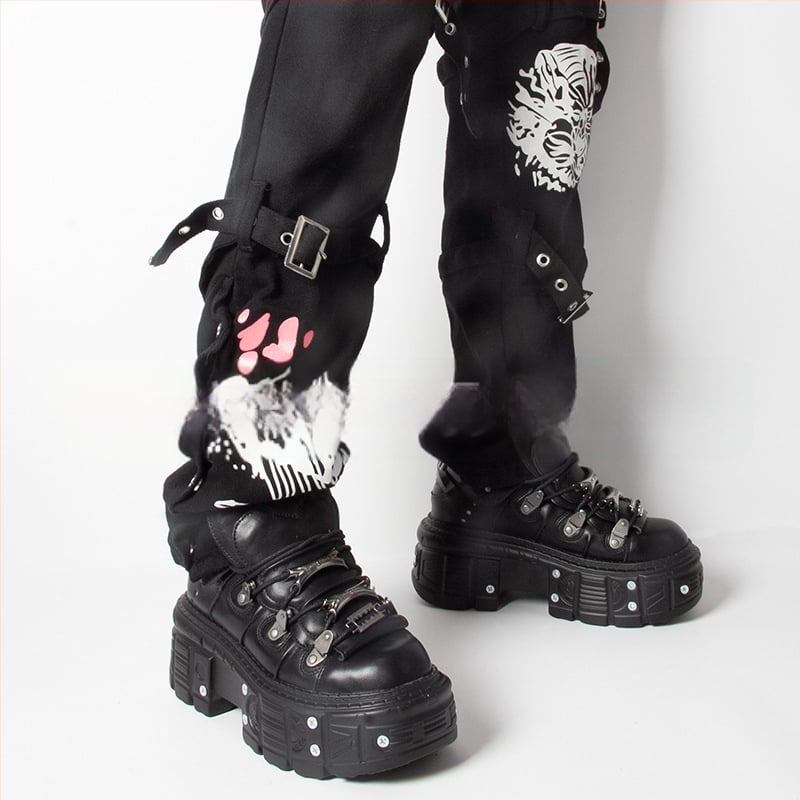 Vintage španjolske metalne visoke cipele s debelim potplatom, male kožne cipele s platformom, tamno punk potplatom, ulične cipele za muškarce i žene