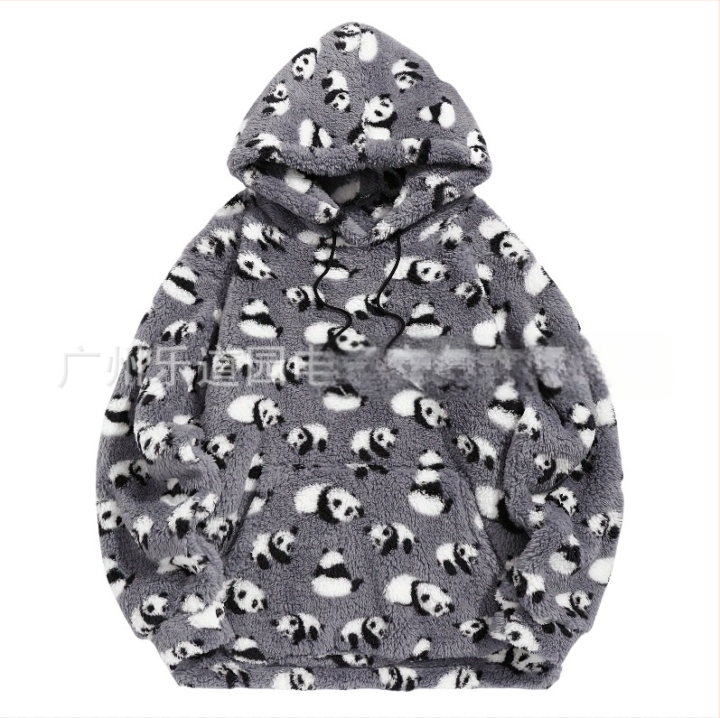 Határokon átnyúló európai és amerikai azték vörös panda mintás, ultrafinom osztrák bársony plüss kapucnis, hosszú ujjú, zsebes nadrág, kontrasztos színekkel