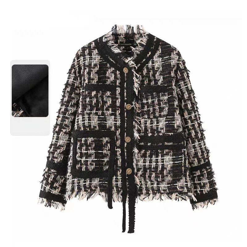 Γυναικείο παλτό σε στυλ Chanel, γαλλικού στιλ, φθινόπωρο 2023, νέο στυλ, υφαντό με φούντα, vintage, κομψό τοπ από τουίντ