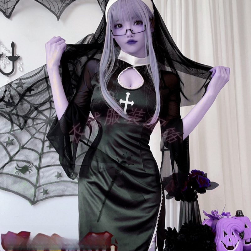 Halloween Felnőtt Cosplay Jelmez Vámpír Gótikus Gótikus Sötét Kereszt Állás Szerepjáték