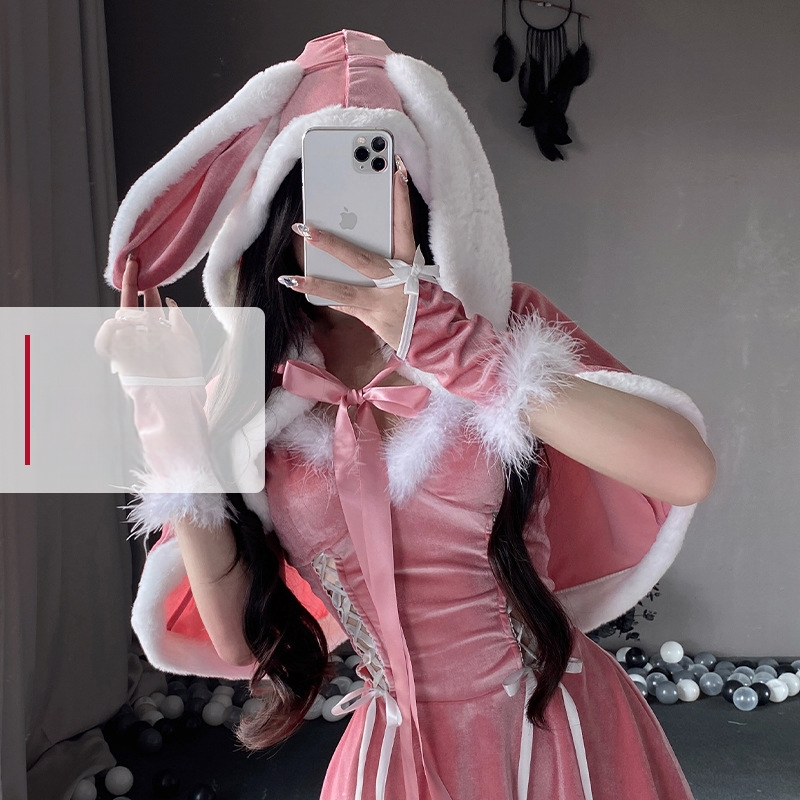 Чисто златни кадифени заешки уши, европейски и американски качулка, лятна червена наметало, косплей, коледни аксесоари за облекло