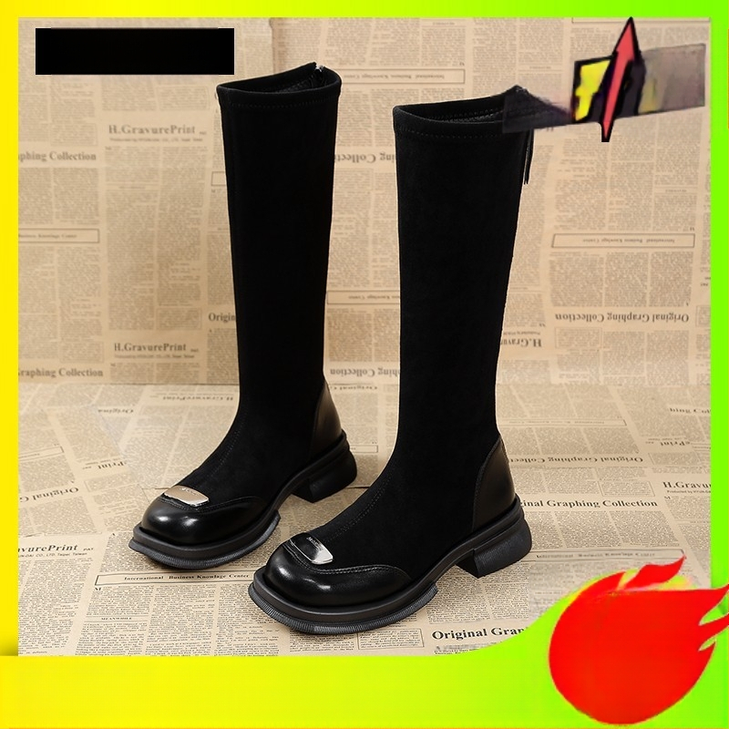 Γυναικείες μπότες βρετανικού στιλ 2024 νέες φθινοπωρινές και χειμωνιάτικες κάλτσες με ψηλοτάκουνα υφάσματα, μπότες με λεπτές μπότες ιππότη με ψηλοτάκουνα