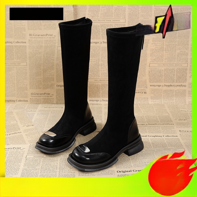 Γυναικείες μπότες βρετανικού στιλ 2024 νέες φθινοπωρινές και χειμωνιάτικες κάλτσες με ψηλοτάκουνα υφάσματα, μπότες με λεπτές μπότες ιππότη με ψηλοτάκουνα