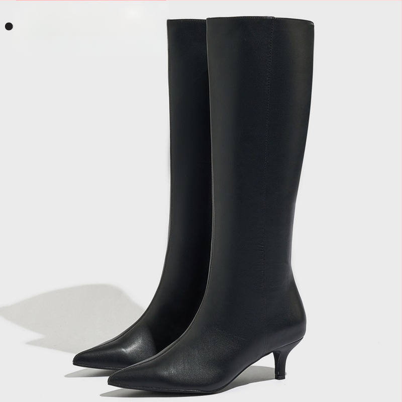 Γυναικείες φαρδιές ίσιες μπότες CrossBorder με τακούνι γάτας, φθινοπωρινές και χειμερινές, νέες μπότες στιλέτο με θήκη μέχρι το γόνατο, σε καθαρό χρώμα και μυτερή μύτη.