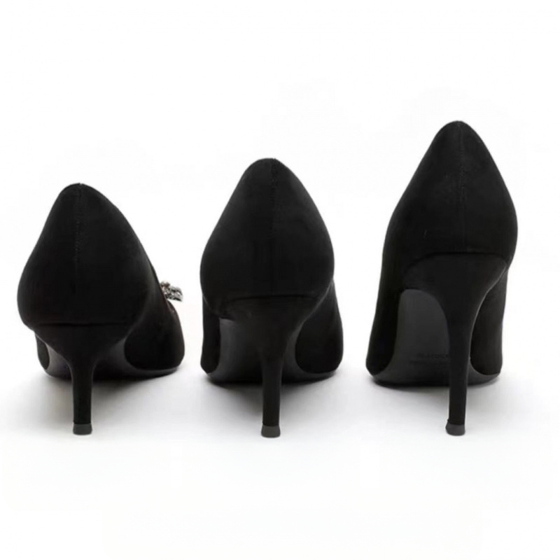 Μαύρα ψηλοτάκουνα παπούτσια Pure Desire, γυναικεία ψηλοτάκουνα παπούτσια στιλέτο 2024 New Cyber Celebrity Commuter, γυναικεία παπούτσια με στρας, μυτερά γαλλικά, κομψά, μονόστρωτα παπούτσια