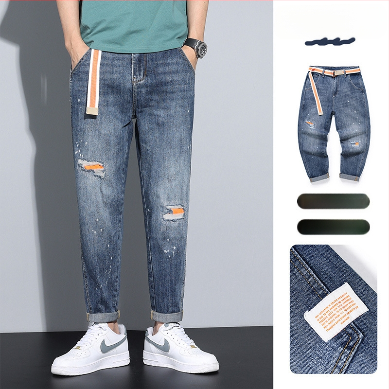 Tavaszi és őszi, szakadt foltos, rózsaszín farmer, férfi tavaszi és őszi, amerikai stílusú, retró, bő, szűkülő hosszú nadrág