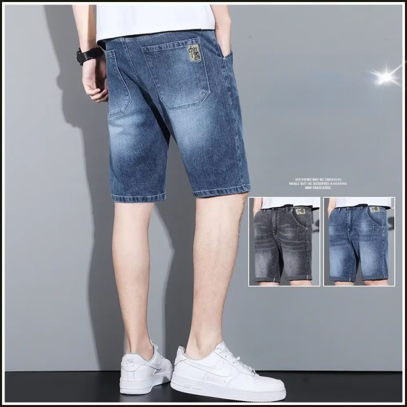 Trendi férfi középderekú ifjúsági népszerű mikroelasztikus nyári divatos szabású egyenes szabású, szaggatott farmernadrág cipzárral, mosott