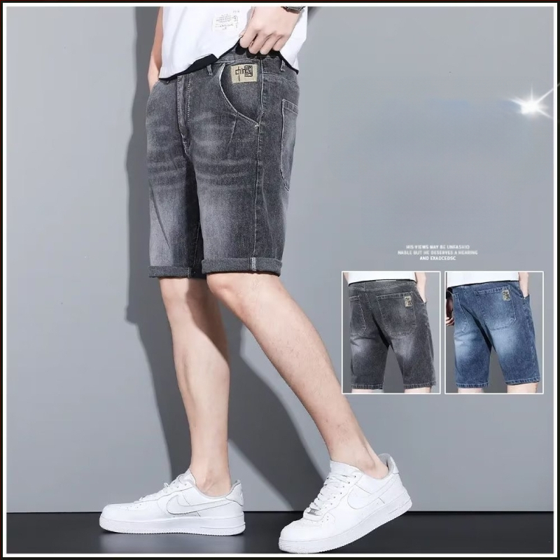 Trendi férfi középderekú ifjúsági népszerű mikroelasztikus nyári divatos szabású egyenes szabású, szaggatott farmernadrág cipzárral, mosott