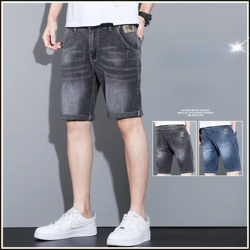 Trendi férfi középderekú ifjúsági népszerű mikroelasztikus nyári divatos szabású egyenes szabású, szaggatott farmernadrág cipzárral, mosott