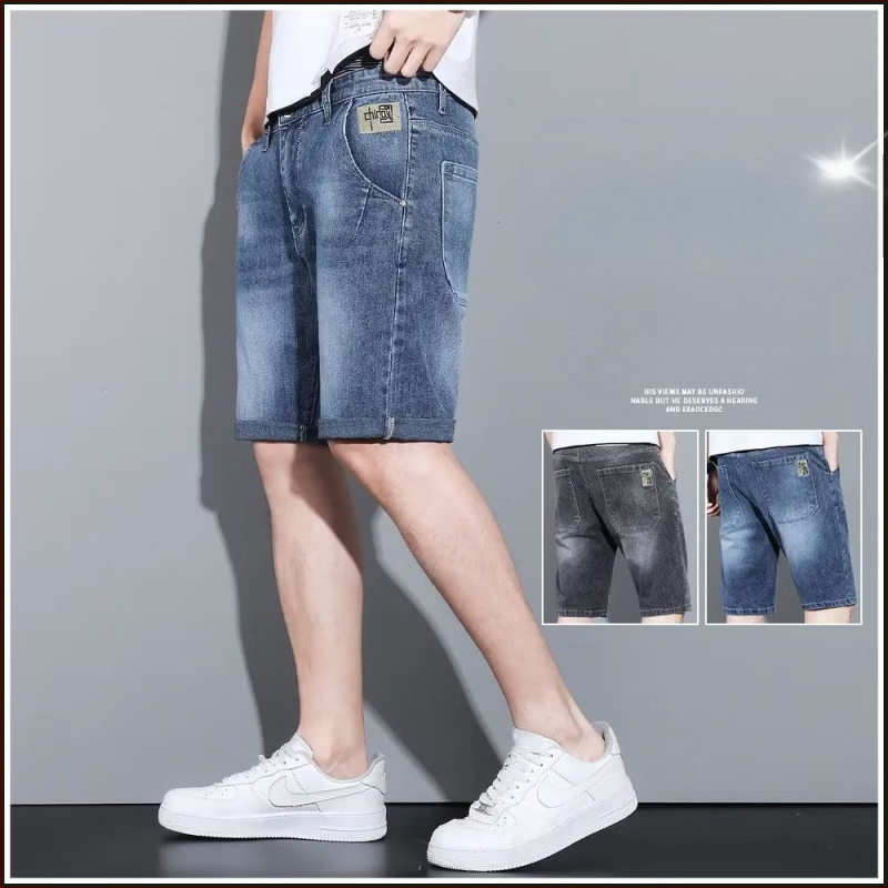 Trendi férfi középderekú ifjúsági népszerű mikroelasztikus nyári divatos szabású egyenes szabású, szaggatott farmernadrág cipzárral, mosott