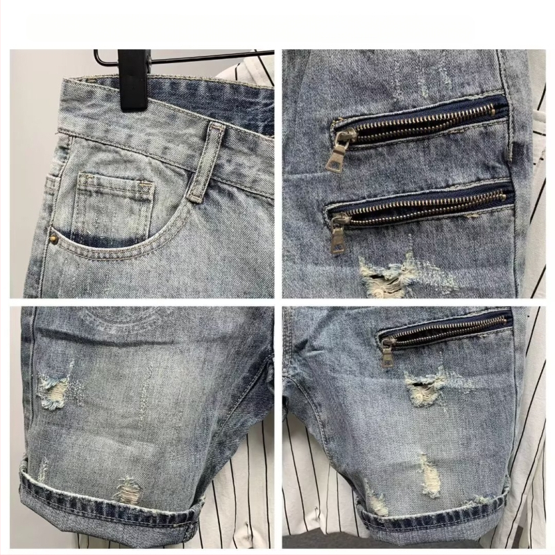 Vyriški džinsiniai šortai, vasariniai, trumpomis rankovėmis, ploni, laisvi, madingi, firminiai, penkių taškų kelnės, korėjietiško stiliaus, plėšytos, elastinės, 5 dydžiai, gražūs