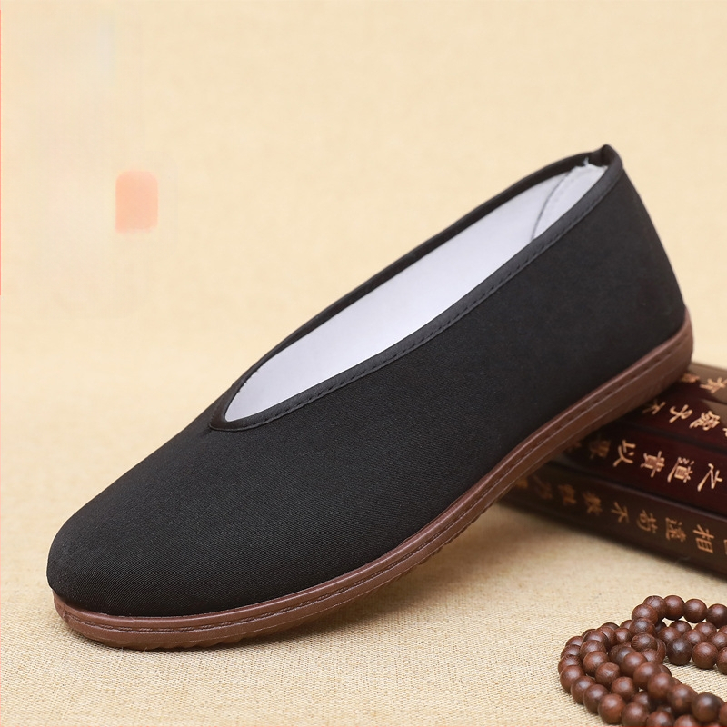 Pantofi de pânză vechi din Beijing, pantofi de pânză cu gură rotundă și plată pentru bărbați de vârstă mijlocie și bătrâni, pantofi de pânză kung fu tai chi, pantofi de pânză neagră, pantofi casual en-gros