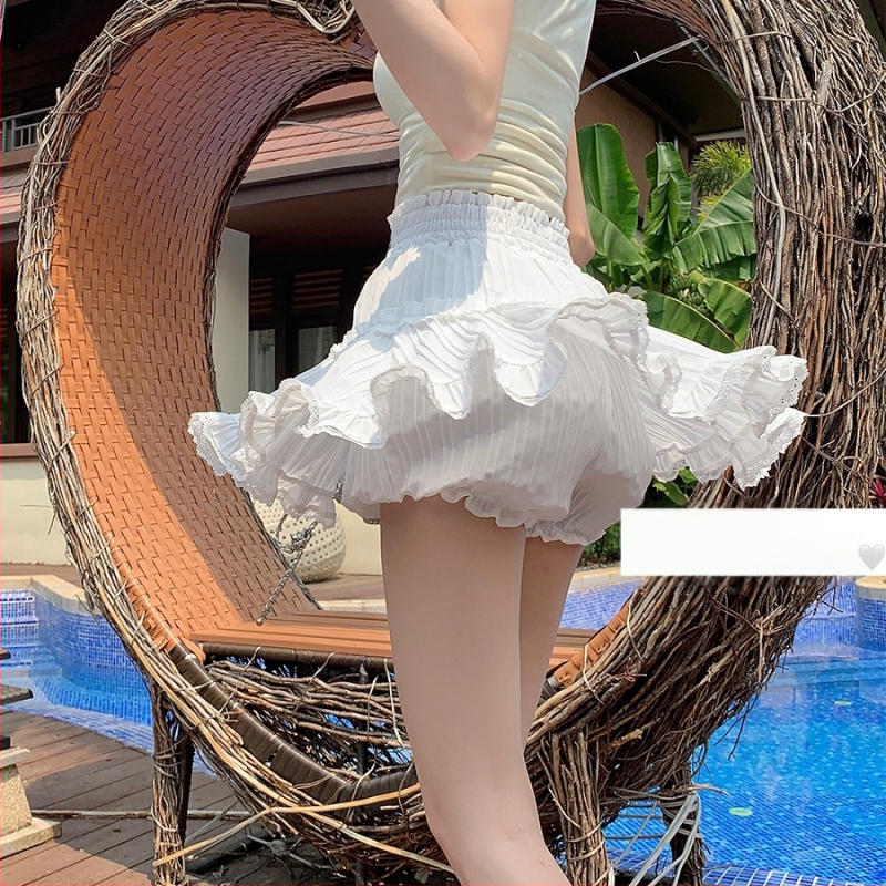 Fehér rövid szoknya, édes balett stílusú szoknya, női nyári, csipke elleni, csipkés fekete tortaszoknya