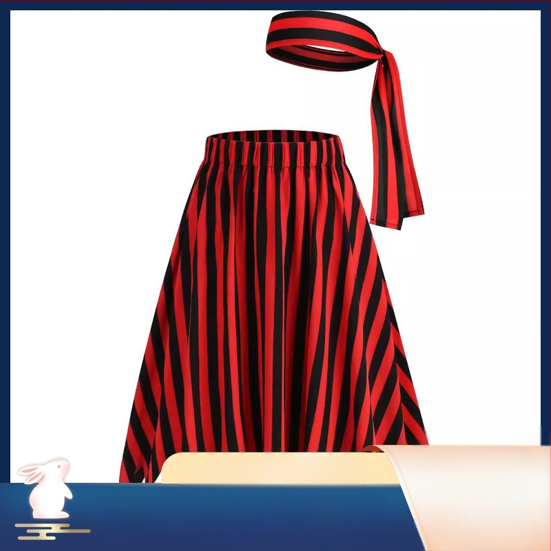 Európai és amerikai határokon átnyúló Amazon ruházat fekete és piros csíkos aszimmetrikus szegélyű szoknya női kalóz ruházat póló