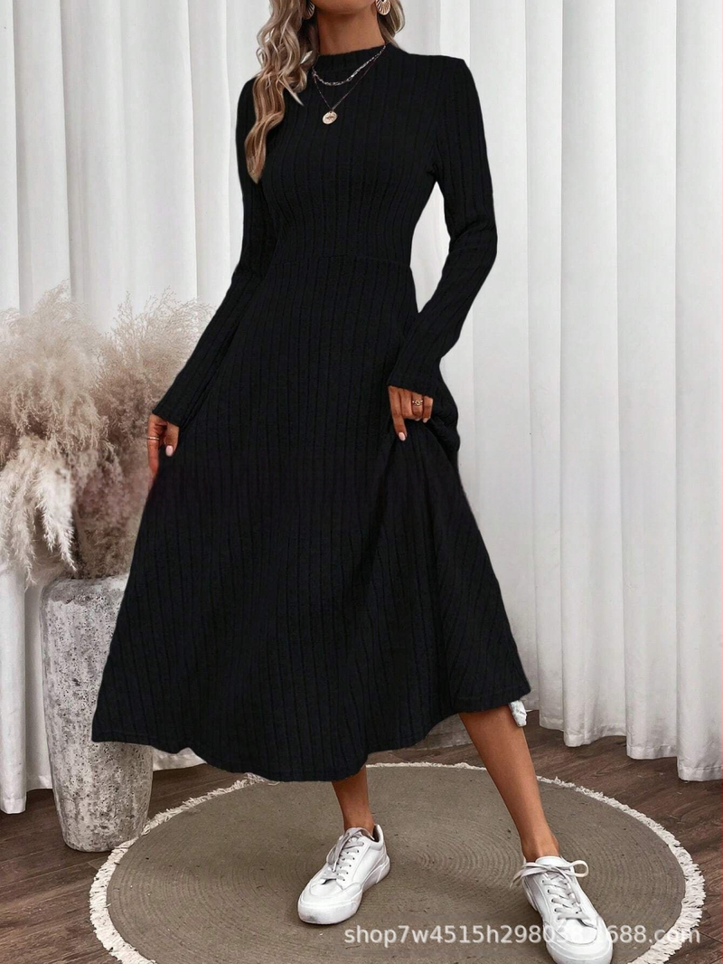 Európai és amerikai határokon átnyúló női ruházat Amazon új őszi és téli elegáns karcsúsított, kerek nyakú, egyszínű, kötött, csiszolás nélküli, laza ruha