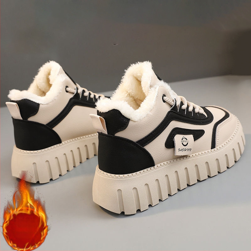 2024 m. žiemos nauji, vilnos pamušalu aptraukti, aukšti „Torre“ bateliai moterims, madingi, studentiški, balti, storesni, korėjietiško stiliaus bateliai.