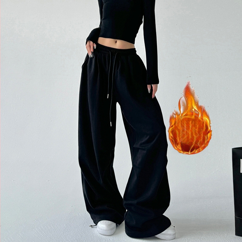 Amerikai polár bélésű szürke sportnadrág női őszi 2024 új magas derekú, egyenes, laza, hétköznapi munkaruha