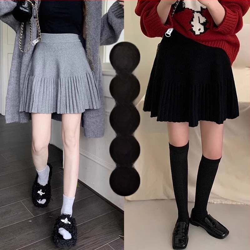 Nėščiųjų moterų sijonas rudens ir žiemos viršutiniai drabužiai 2024 m. Nauja reguliuojamo dydžio megzta laisvalaikio liekninanti klostuota trumpa sijono rudens suknelė