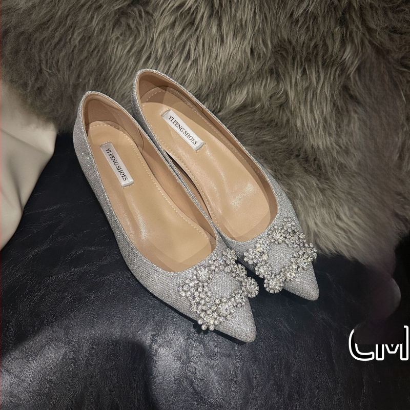 Pantofi de damă cu talpă moale, cataramă pătrată cu cataramă sexy cu fulg de zăpadă, pantofi de damă cu talpă înaltă pentru banchet și cină, pantofi de damă strălucitori