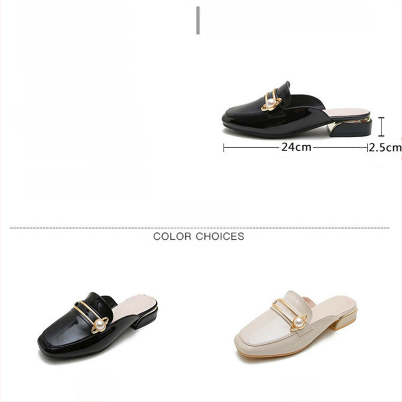 2025 Új mikroszálas bőr internetes hírességek félig tartó cipők, a legegyszerűbbek a mérkőzéshez, lakkbőr Baotou félig flop divatos, közepes sarkú szandálok nőknek