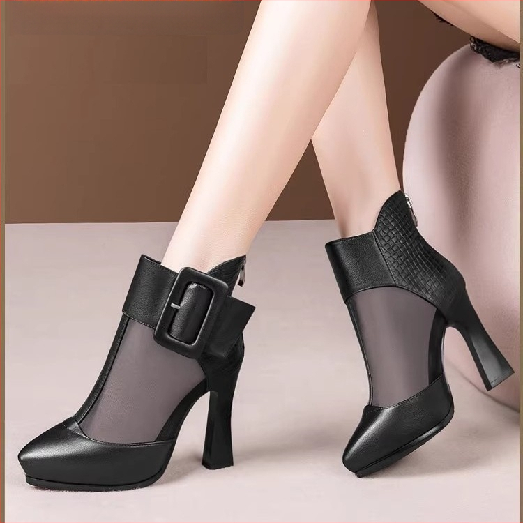 Külkereskedelmi molett hálós csizma női magas sarkú 2025 tavaszi határokon átnyúló új hegyes tűsarkú vízálló platform menő csizma raktáron