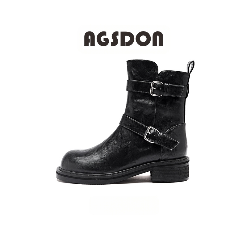 Augushiden Martin zābaki sieviešu 2024. gada jaunajam rudens retro britu stila biezam papēžam ar biezu apakšu, melniem potīšu zābakiem