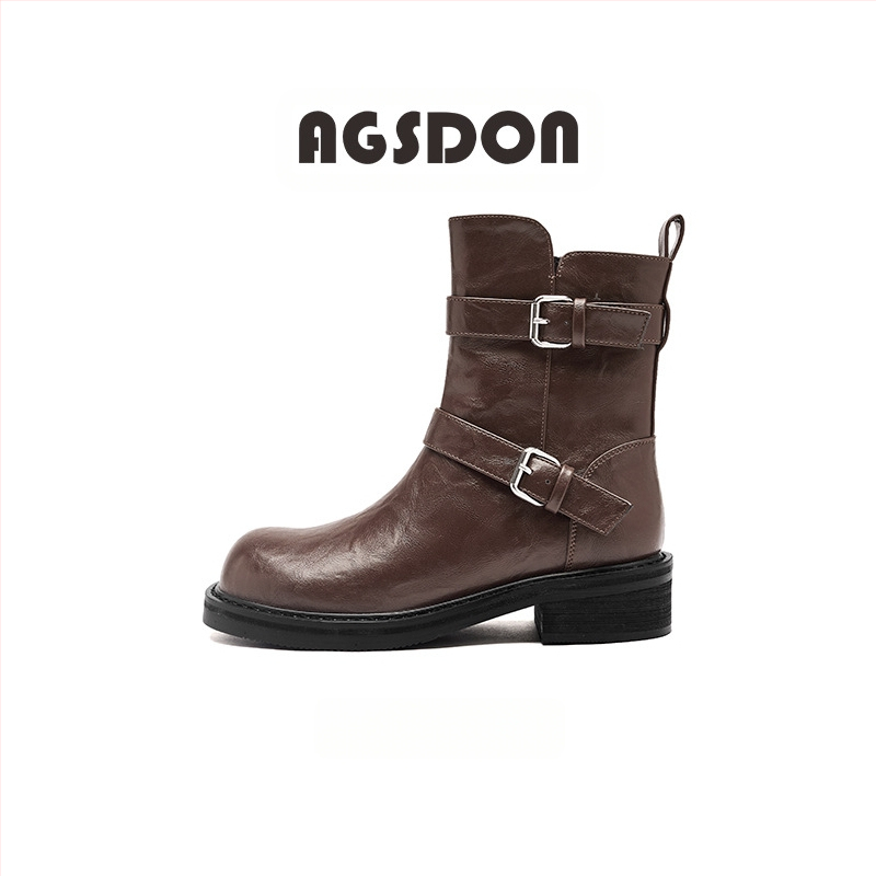 Augushiden Martin zābaki sieviešu 2024. gada jaunajam rudens retro britu stila biezam papēžam ar biezu apakšu, melniem potīšu zābakiem