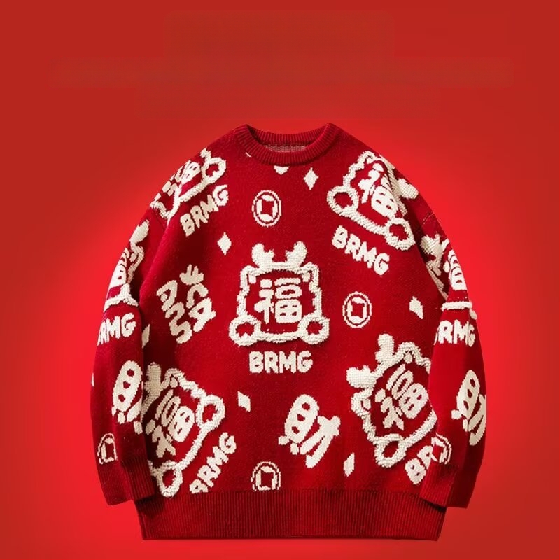 2024-es téli internetes híresség nemzeti divattervező érzéki piros pulóver férfi divatmárka páros hosszú ujjú robbanásveszélyes pulóver nőknek