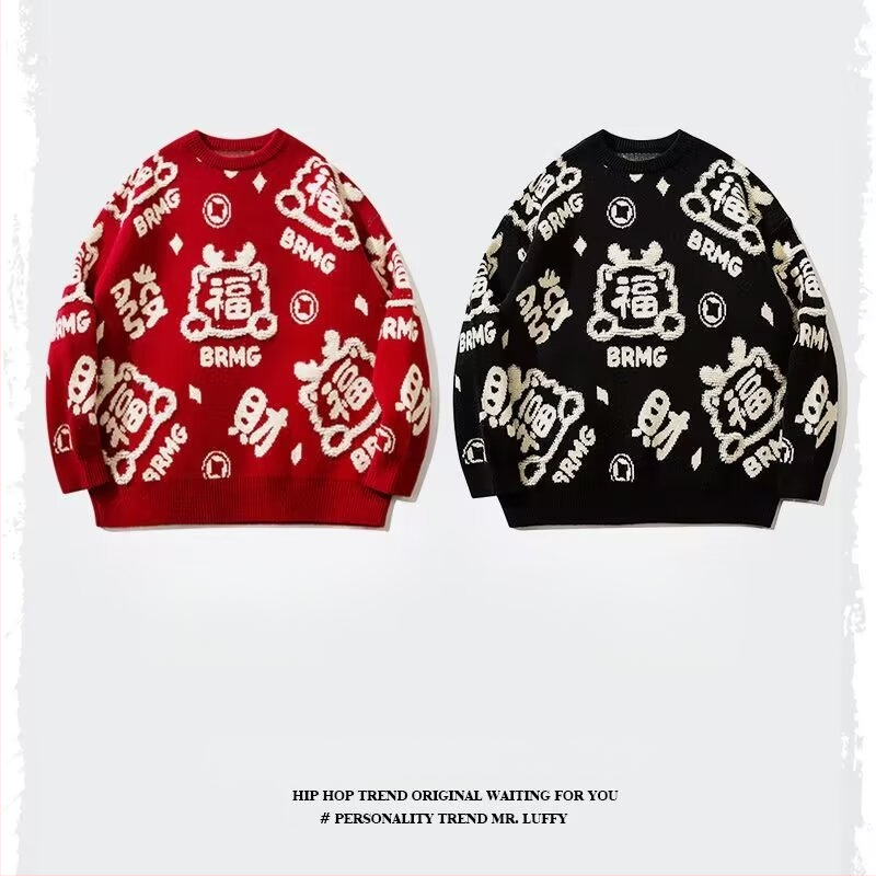 2024-es téli internetes híresség nemzeti divattervező érzéki piros pulóver férfi divatmárka páros hosszú ujjú robbanásveszélyes pulóver nőknek