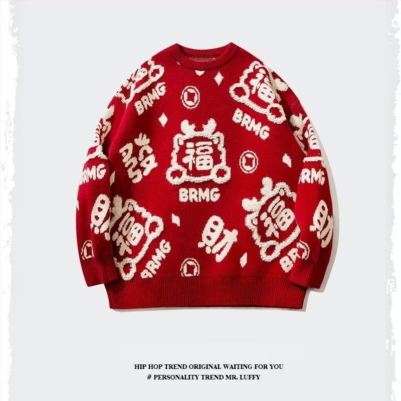 2024-es téli internetes híresség nemzeti divattervező érzéki piros pulóver férfi divatmárka páros hosszú ujjú robbanásveszélyes pulóver nőknek