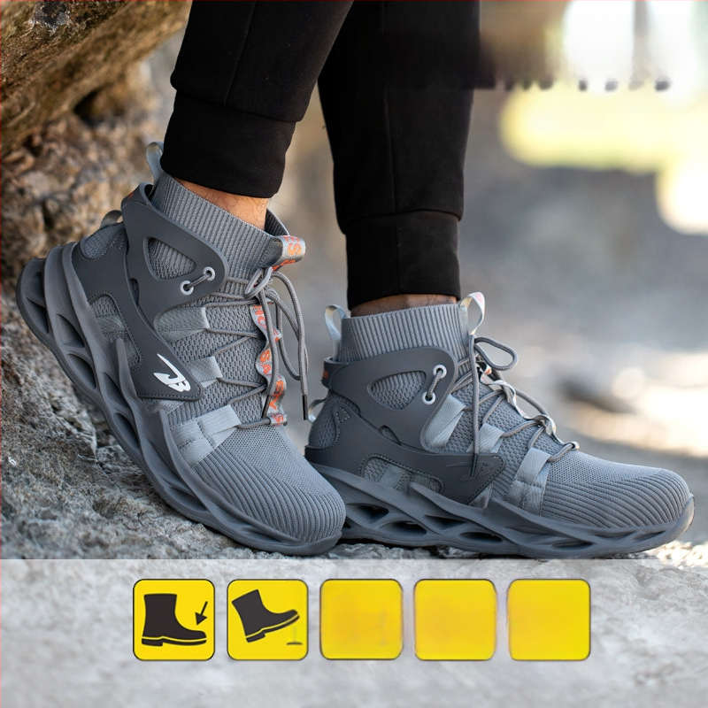 „Crossborder“ madingi apsauginiai vyriški batai, patogūs, kvėpuojantys, austi apsauginiai batai, alpinizmo, atsparūs dilimui, plieniniai nosiai, apsauginiai darbui batai