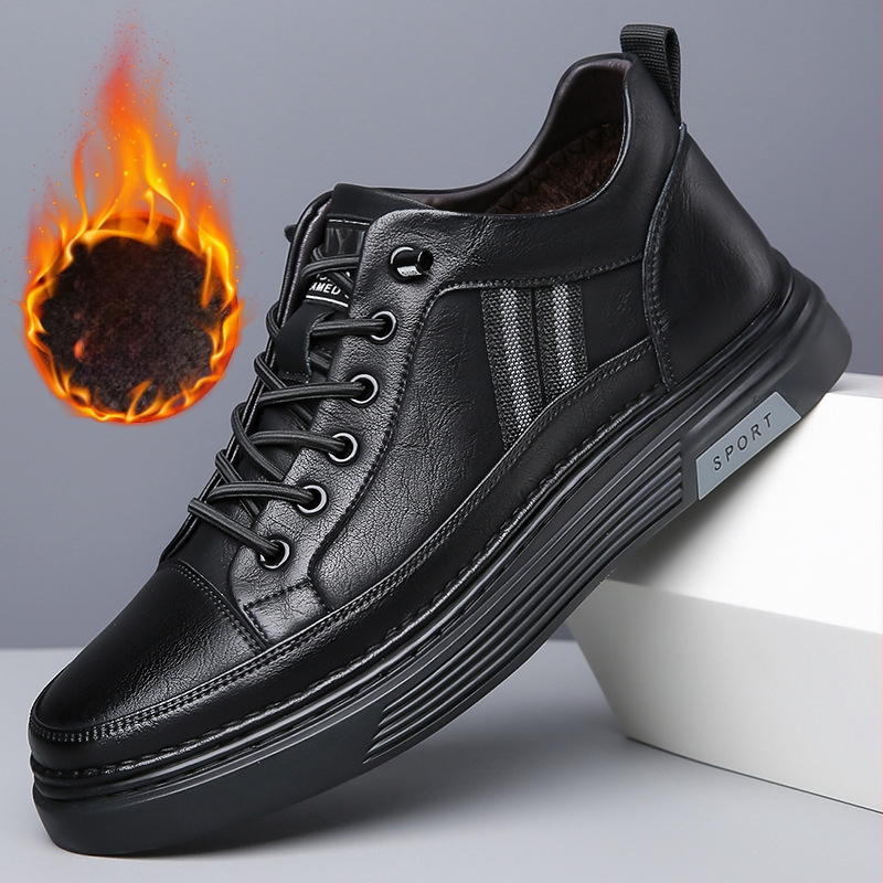 Vīriešu apavi 2024. gada rudens un ziemas flīsa oderēti silti ikdienas melni sporta apavi ar vienu kāju braukšanas viegli ādas apavi moderna piegāde