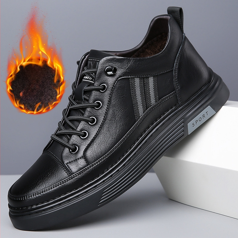 Vīriešu apavi 2024. gada rudens un ziemas flīsa oderēti silti ikdienas melni sporta apavi ar vienu kāju braukšanas viegli ādas apavi moderna piegāde