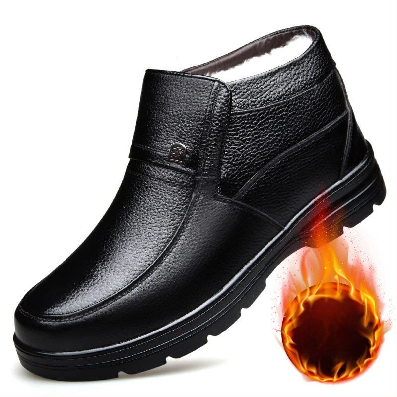 Aukštakulniai batai su vilnos pamušalu vyriški batai žieminiai šilti vyriški vilnoniai medvilniniai batai vyriški galvos sluoksniai karvės odos laisvalaikio batai medvilniniai dalykiniai odiniai batai