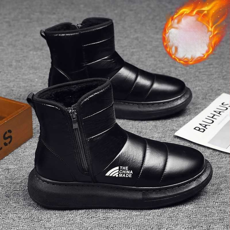 Χιονοπέδιλα Huili ανδρικά χειμωνιάτικα plus βελούδινα ζεστά ανδρικά παπούτσια αδιάβροχα με γούνα για έναν μεσήλικα άνδρα, βορειοανατολικά μεγάλα
