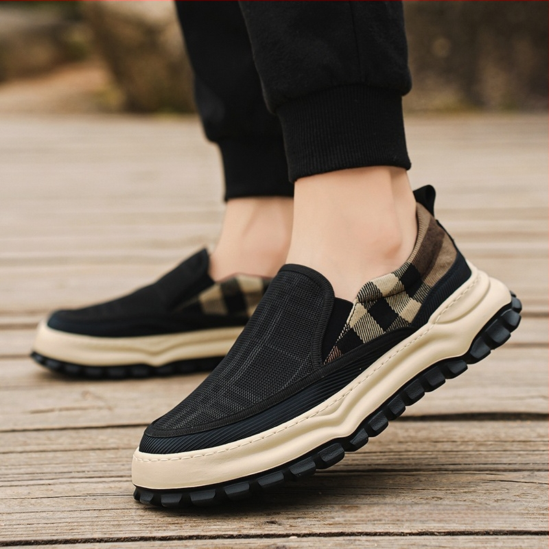 Audekla apavi vīriešiem pavasara elpojoši melni darba aizsardzības darba vecie Pekinas auduma apavi vīriešu uzvelkamie ikdienas apavi